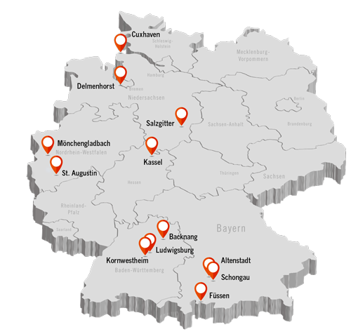 Deutschlandkarte mit Standorten von Projekten